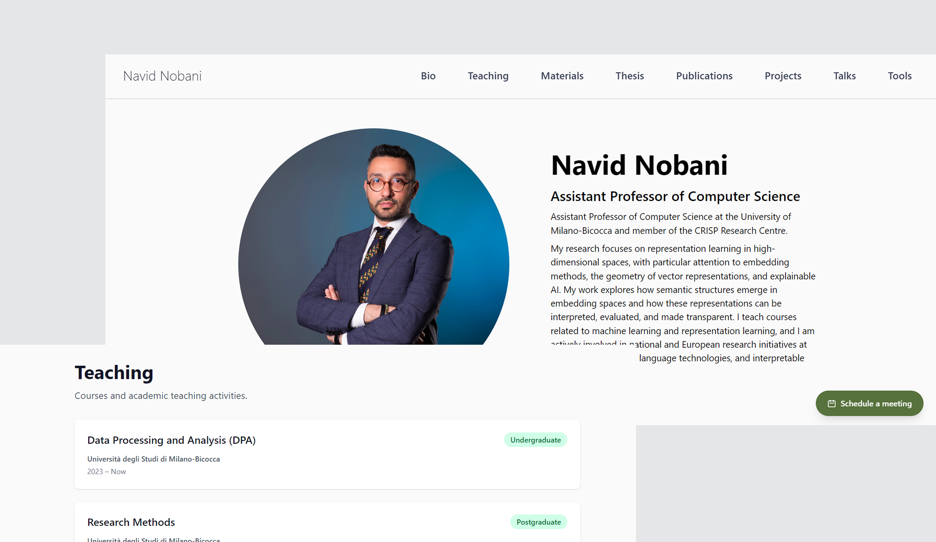 progetto di sito web Professor Navid Nobani